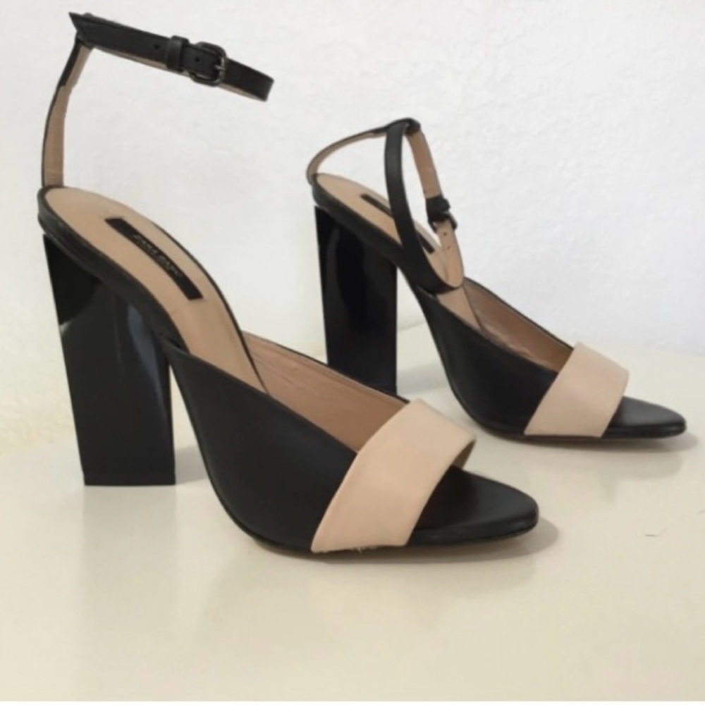Zara Black and Cream Block Heel Sandals